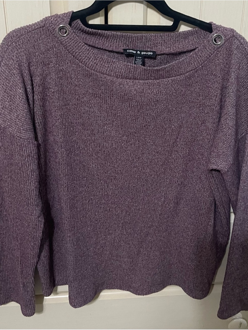 Cable & Gauge Plum Eyelet-Shoulder Crewneck Sweater